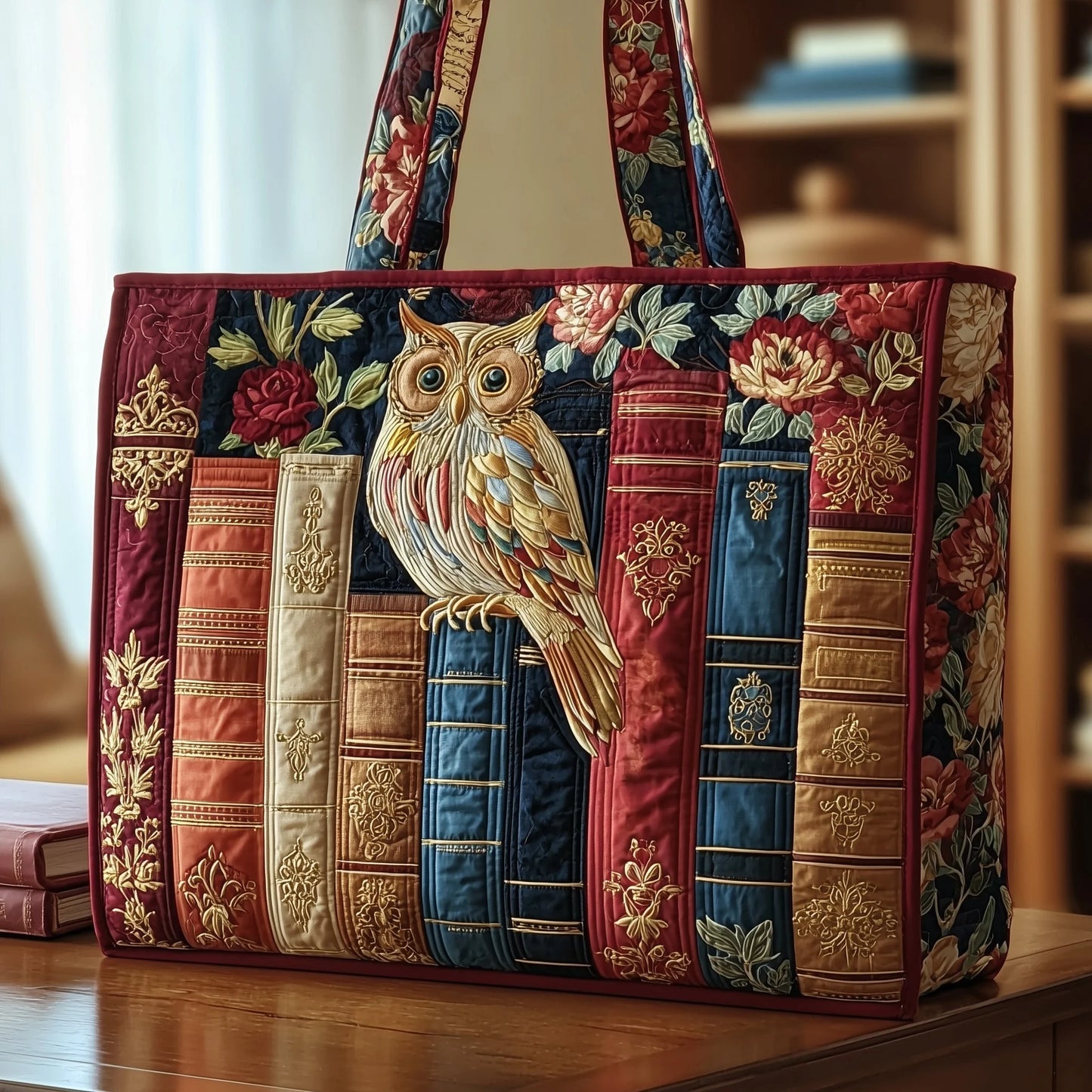 Reading Owl Quilted Tote Bag