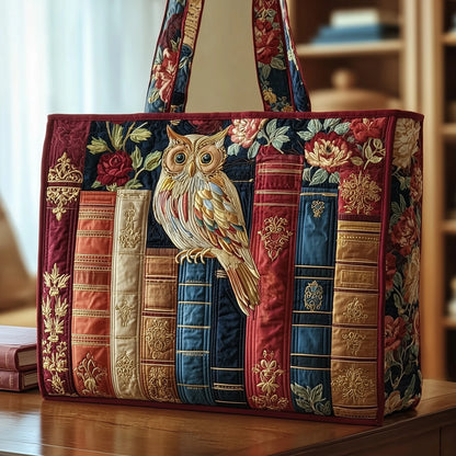 Reading Owl Quilted Tote Bag