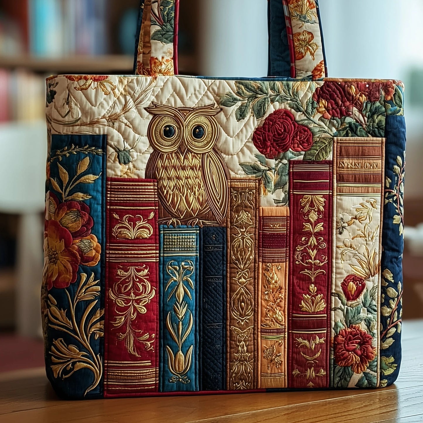 Reading Owl Quilted Tote Bag