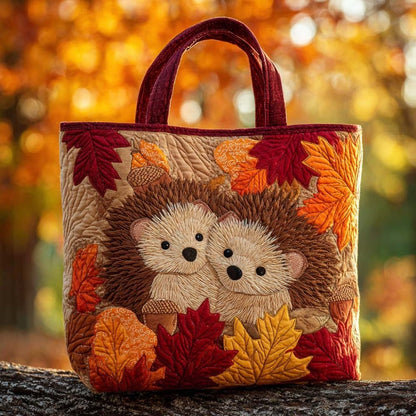 Autumn Harvest Hedgehog Quilted Tote Bag