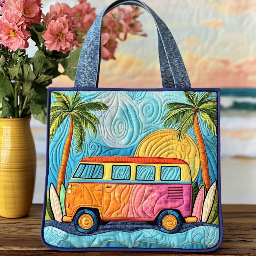 Beach Van Vibes Quilted Tote Bag