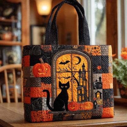 Black Cat Charm Quilted Tote Bag