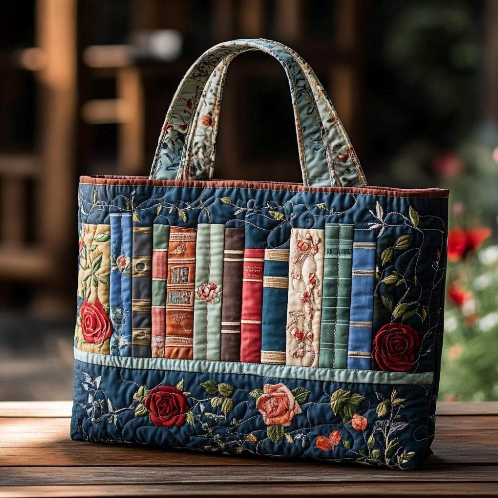 Book Bloom Quilted Tote Bag