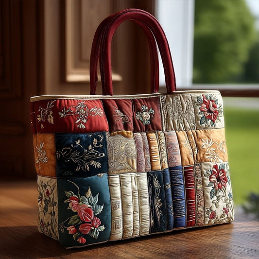 Bookish Charm Quilted Tote Bag