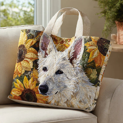 White German Shepherd Sun Quilted Tote Bag