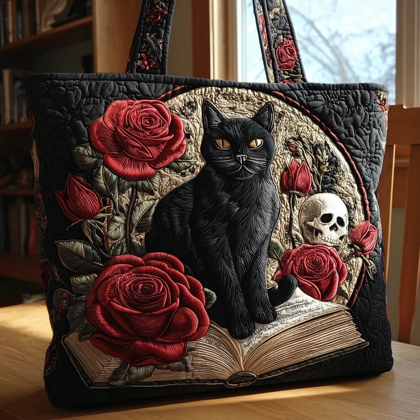 Black Cat Quilted Tote Bag