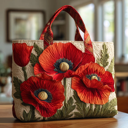 Poppies Quilted Tote Bag