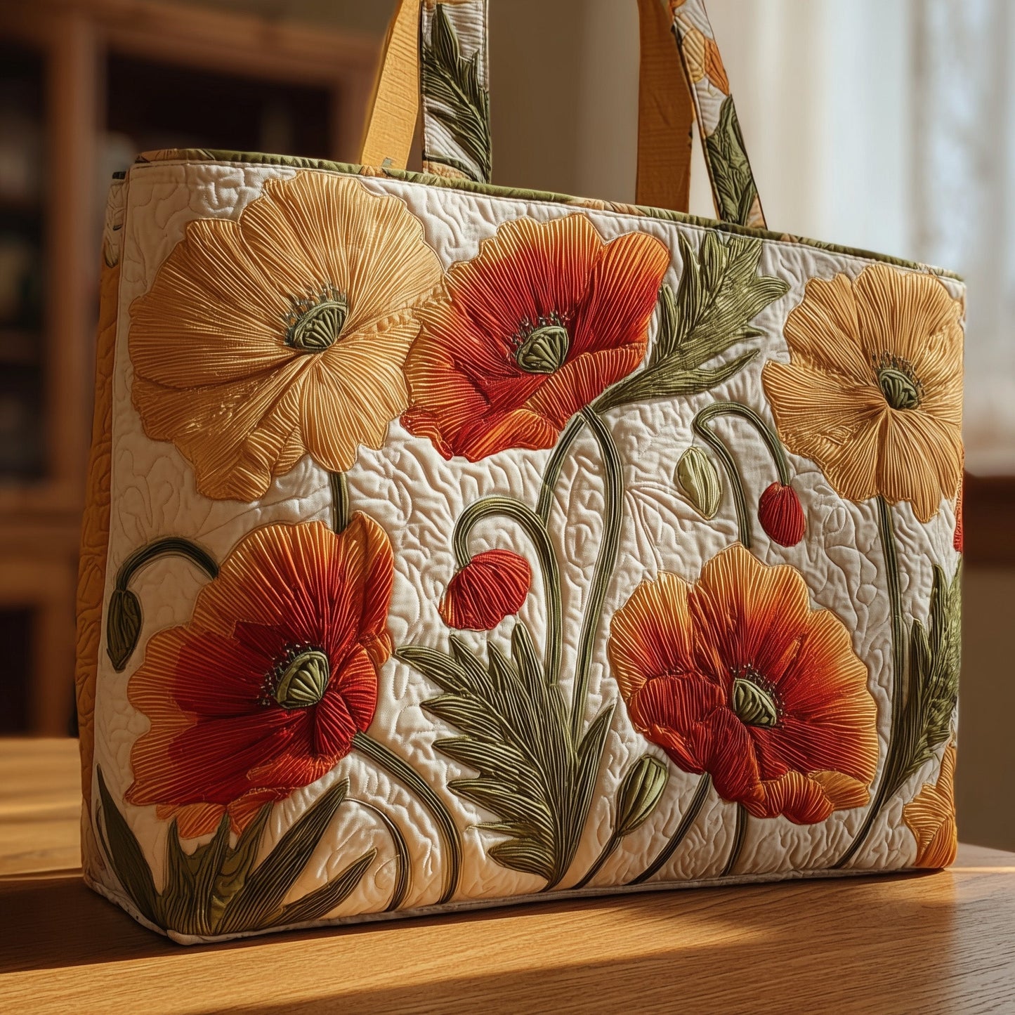 Poppies Quilted Tote Bag