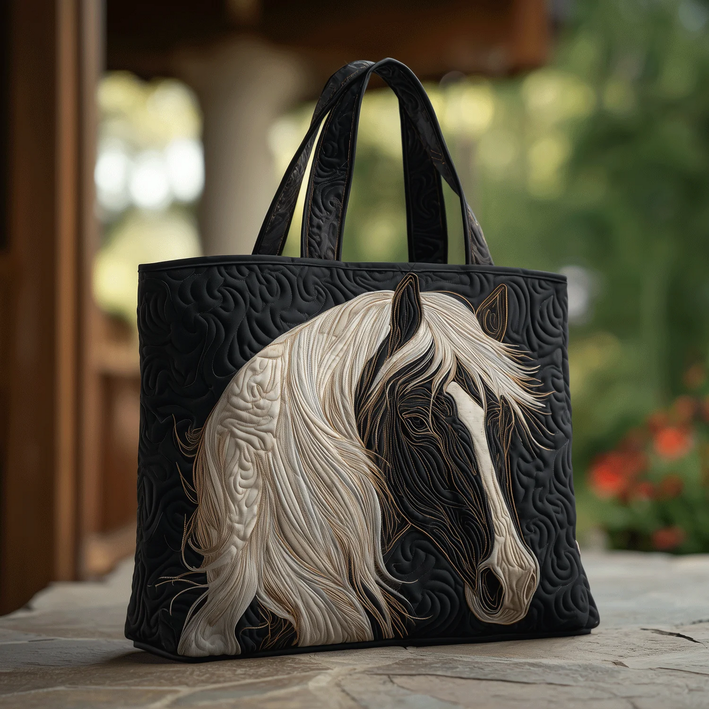 Prairie Horse Quilted Tote Bag