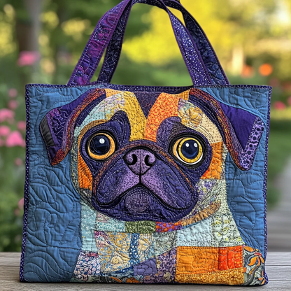 Joyful Pug Quilted Tote Bag