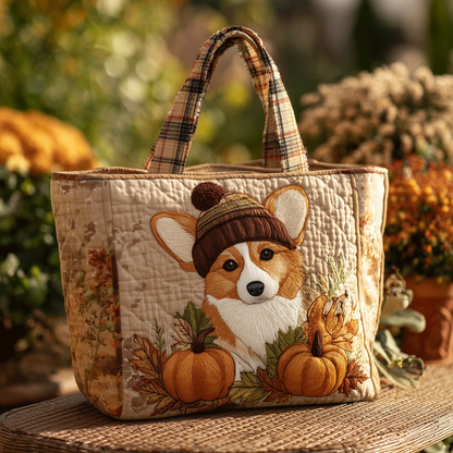 Happy Corgi Quilted Tote Bag