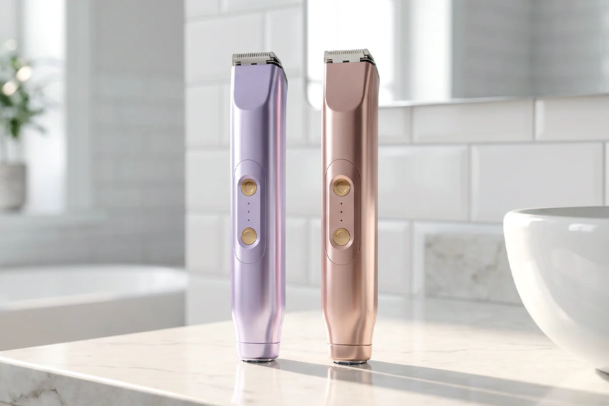 Brown and purple 2-in-1 bikini trimmers